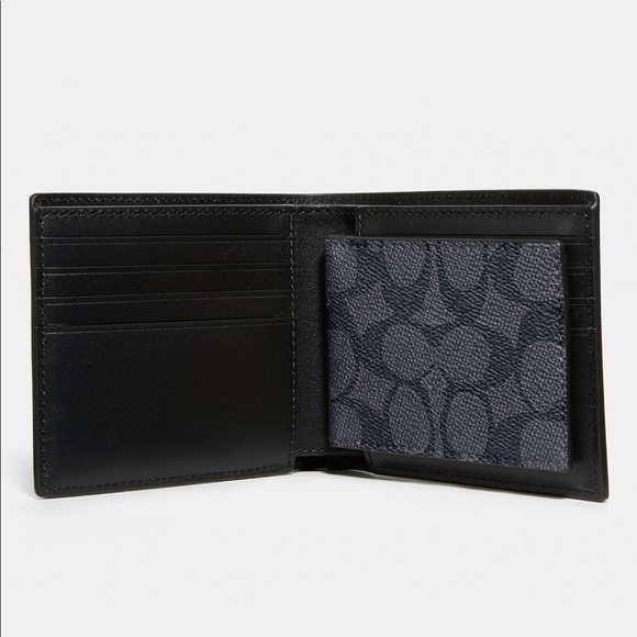 Coach Compact Charcoal Black Id Wallet - Picture 3 of 6
